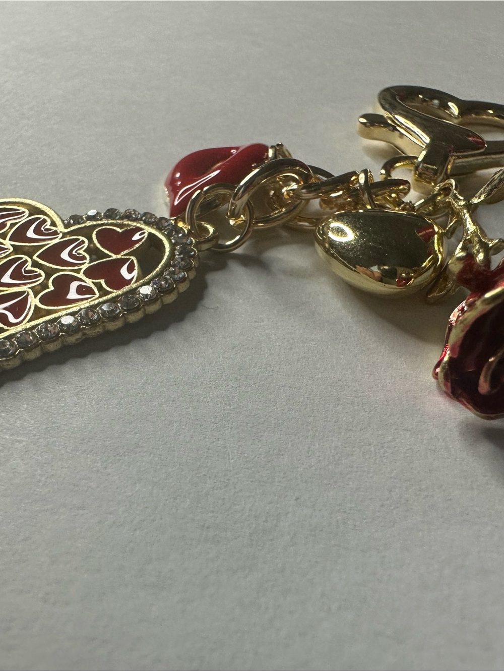 Gold-Tone Red Heart Charm Bracelet - Women's Jewelry